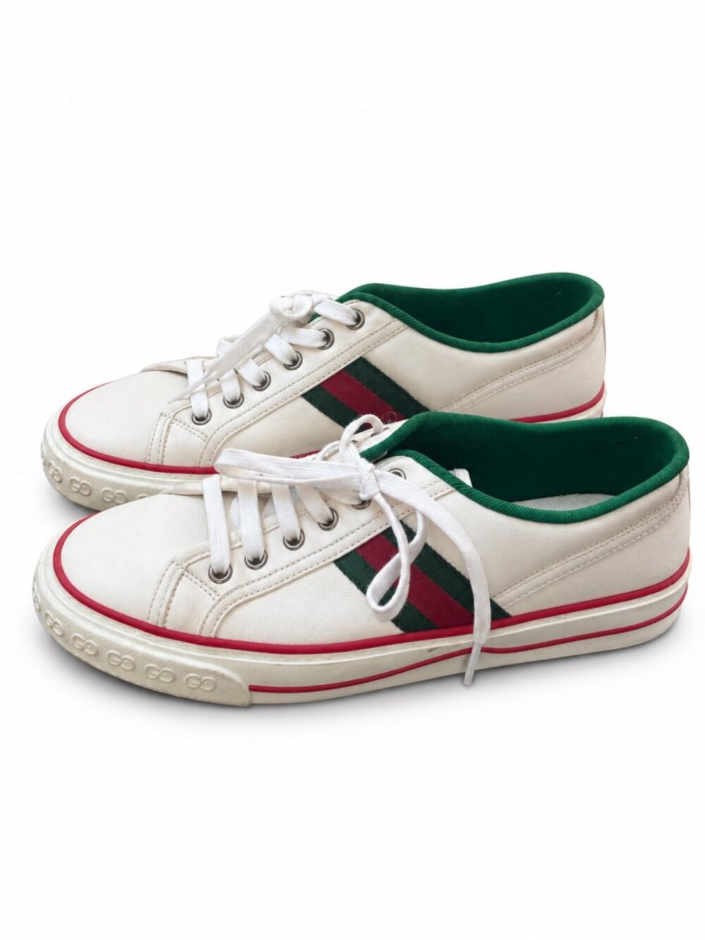 Gucci Tennis 1977 White Leather Sneakers Green Red Web Stripe EU 40